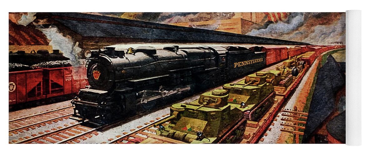 Spirit Of 1943 Yoga Mat featuring the painting Spirit of 1943 - Vintage Steam Locomotive - Advertising Poster by Studio Grafiikka