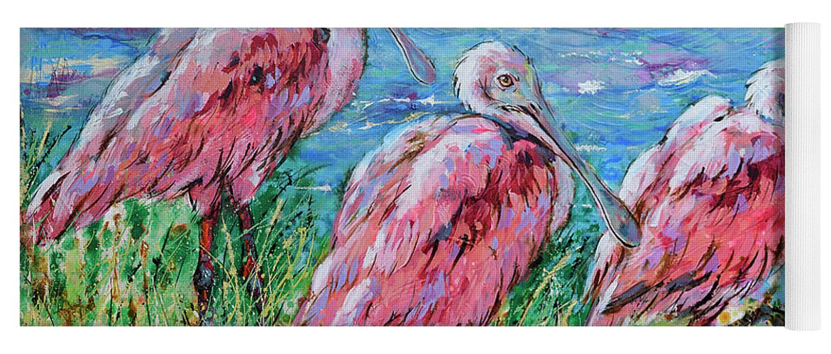 Spoonbills Yoga Mat featuring the painting Spoonbills at the Lake by Jyotika Shroff