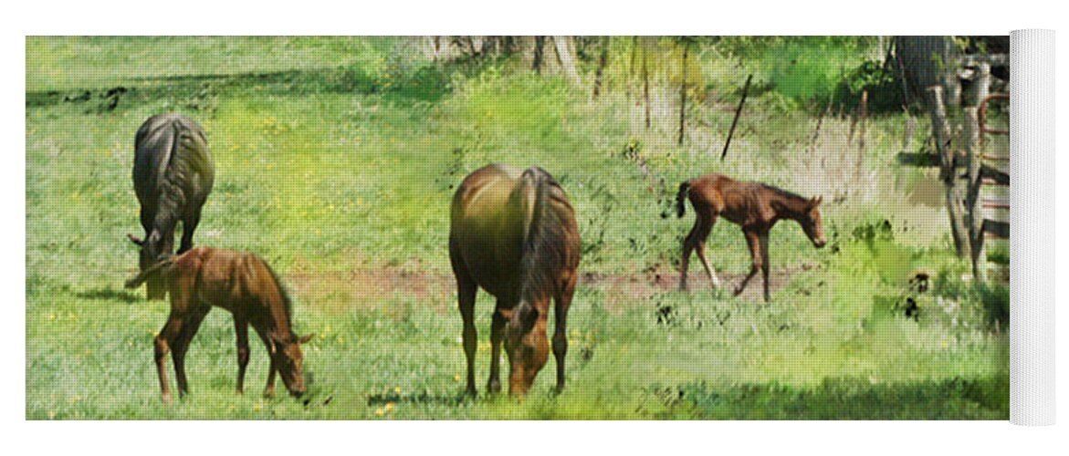 Spring Colts Yoga Mat featuring the digital art Spring Colts by Studio B Prints