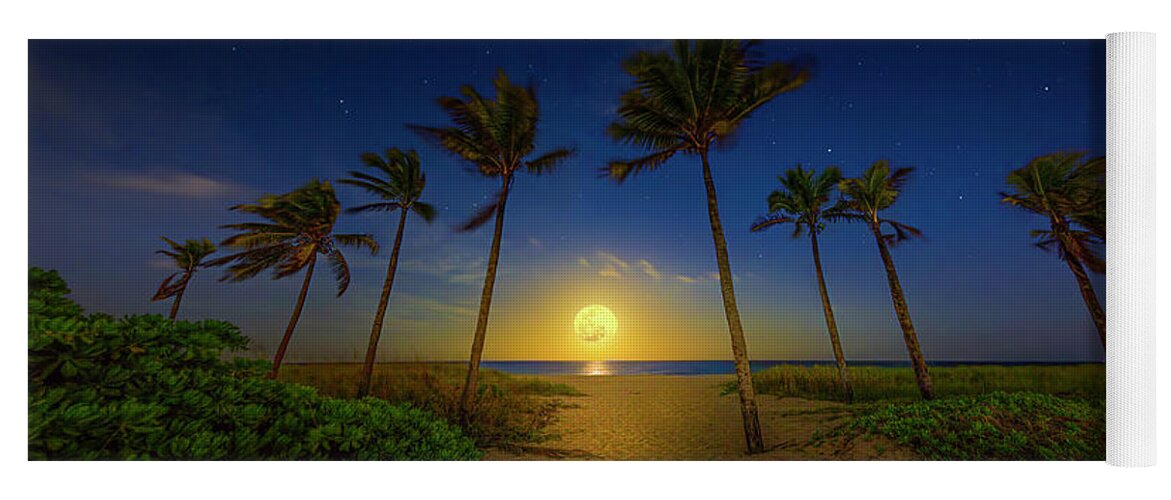 Moon Yoga Mat featuring the photograph Spring Equinox Moon at Fort Lauderdale Beach by Mark Andrew Thomas