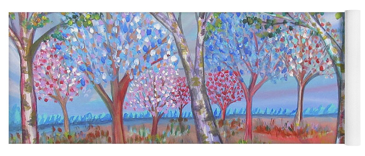 Landscape Trees Spring Birch Colourful Ontario Canada Lobby Office Abstract Realism Yoga Mat featuring the painting Spring Is In The Air by Bradley Boug