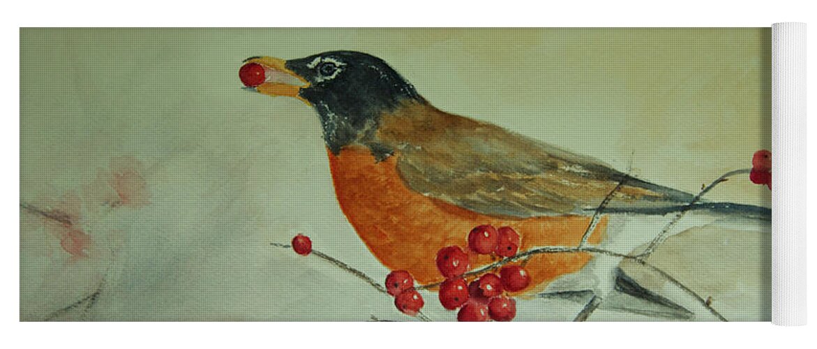 Bird Yoga Mat featuring the painting Spring Robin by Jeanette French