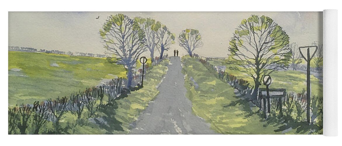 Watercolour Yoga Mat featuring the painting Spring Sky over York Road, Kilham by Glenn Marshall