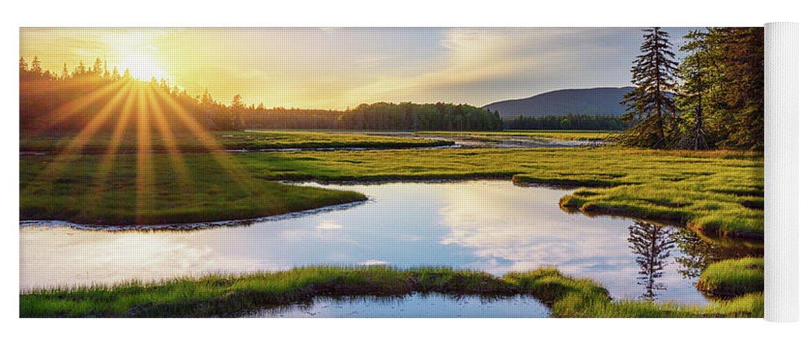 Acadia Yoga Mat featuring the photograph Spring Sunset at Bass Harbor Marsh by Kristen Wilkinson