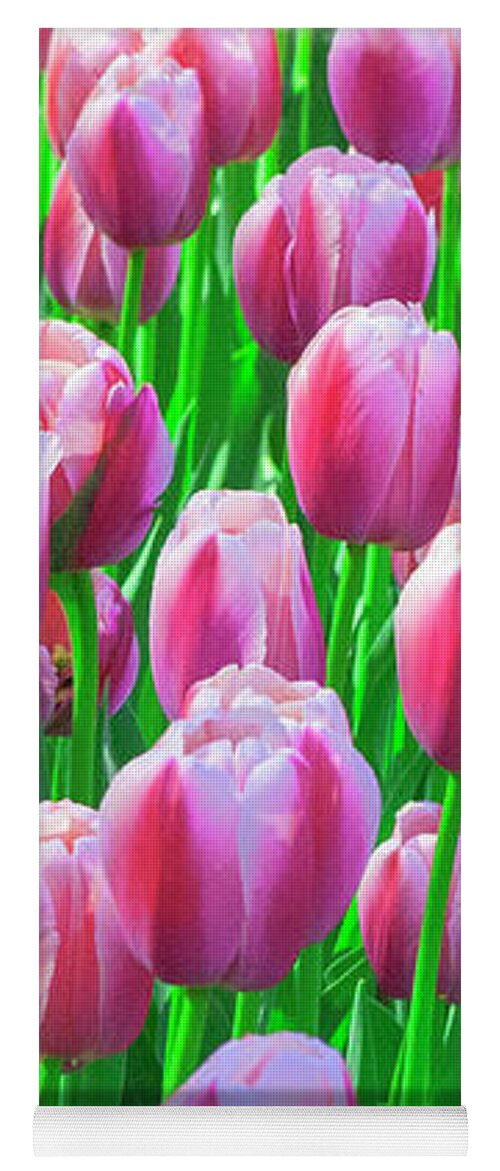 Easter Yoga Mat featuring the mixed media Spring Tulips by Moira Law