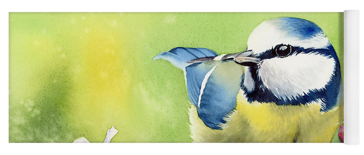 Blue Tit Yoga Mat featuring the painting Spring Twittering by Espero Art