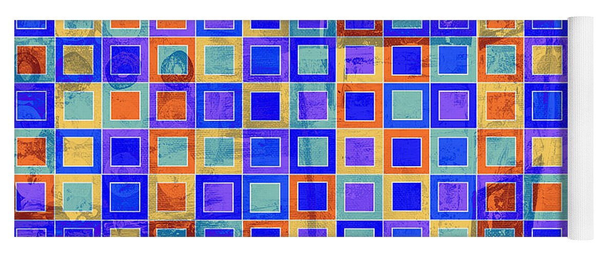 Art With Squares Yoga Mat featuring the digital art SQUARE MELONS Purple Orange Abstract Squares by Lynnie Lang
