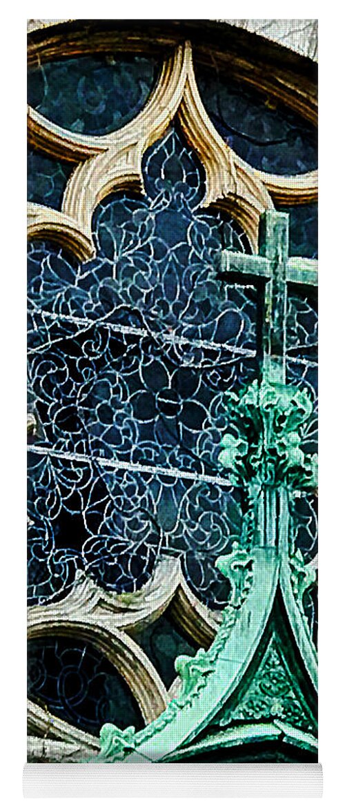  Yoga Mat featuring the photograph Stain glass with Cross by Stephen Dorton