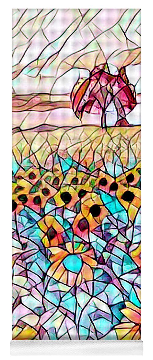 Barns Yoga Mat featuring the photograph Stained Glass Sunflower Fields by Debra and Dave Vanderlaan