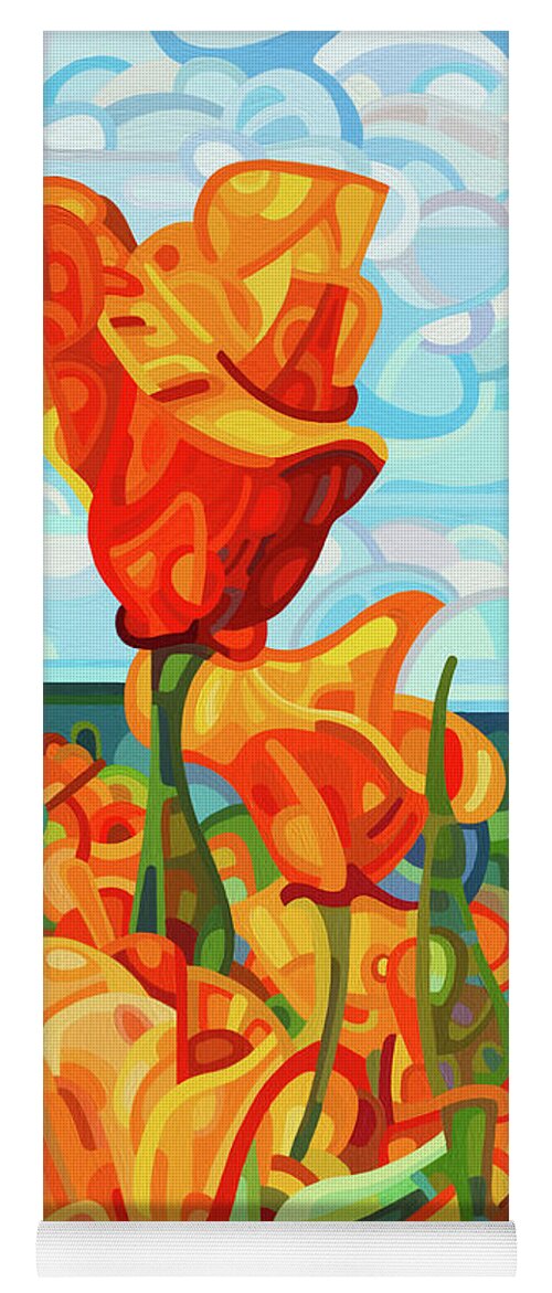 Red Orange Poppies Yoga Mat featuring the painting Standing Tall by Mandy Budan