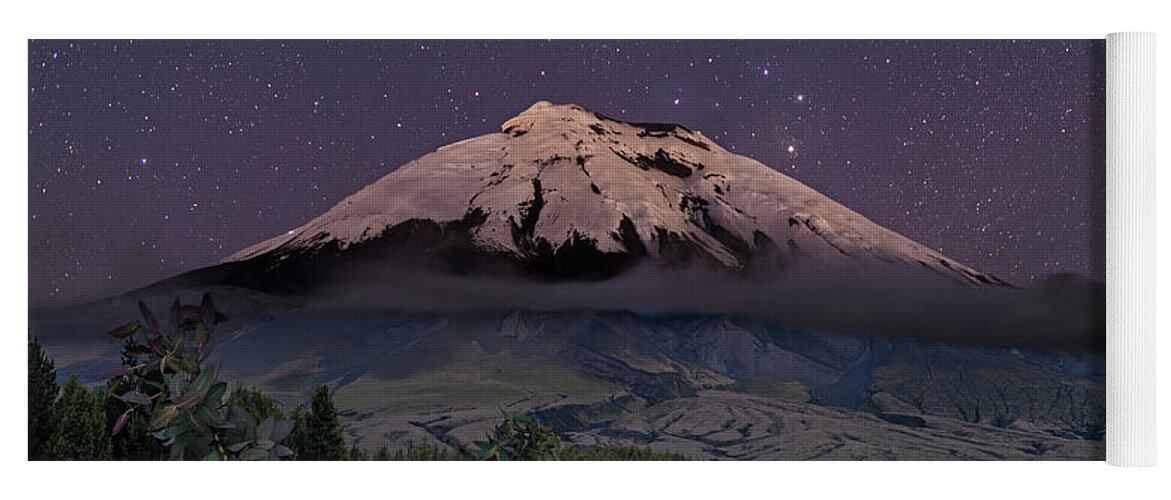 Andes Yoga Mat featuring the photograph Starry night above the west face of the Cotopaxi volcano by Henri Leduc