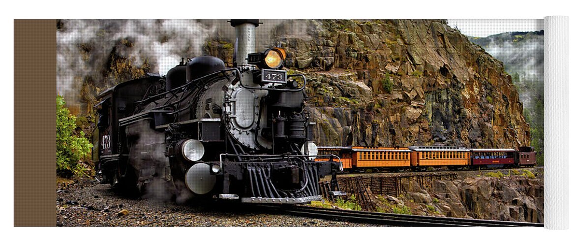 Steam Engine Yoga Mat featuring the photograph Steam Engine Around a Bend by Bob Falcone