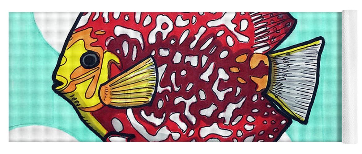 Discus Fish Yoga Mat featuring the drawing Stendker Discus Fish by Creative Spirit