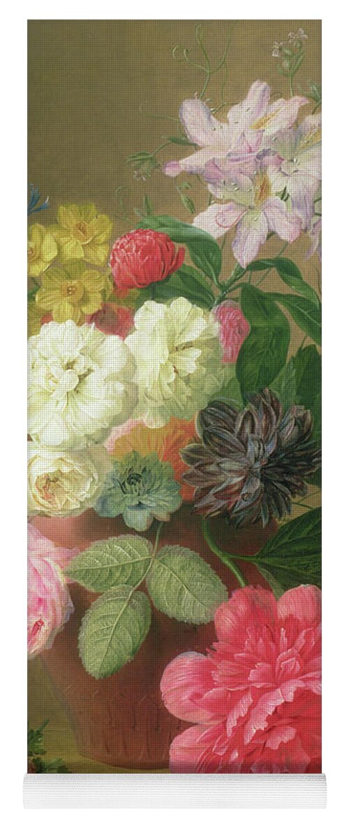 Pink Rose Yoga Mat featuring the painting Still Life of Flowers by Arnoldus Bloemers by Arnoldus Bloemers