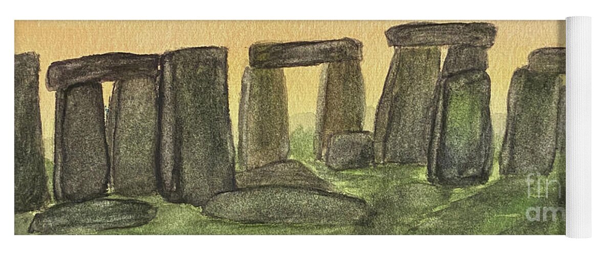 Stonehenge Yoga Mat featuring the painting Stonehenge at Sunset by Lisa Neuman