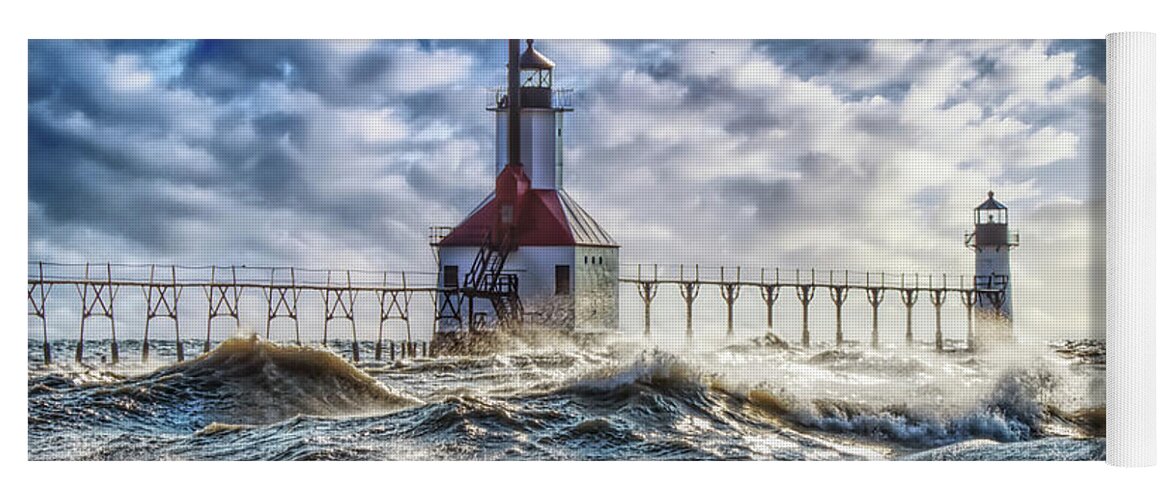 Lighthouse Yoga Mat featuring the photograph Storm At St Joseph Lighthouse by Jennifer White