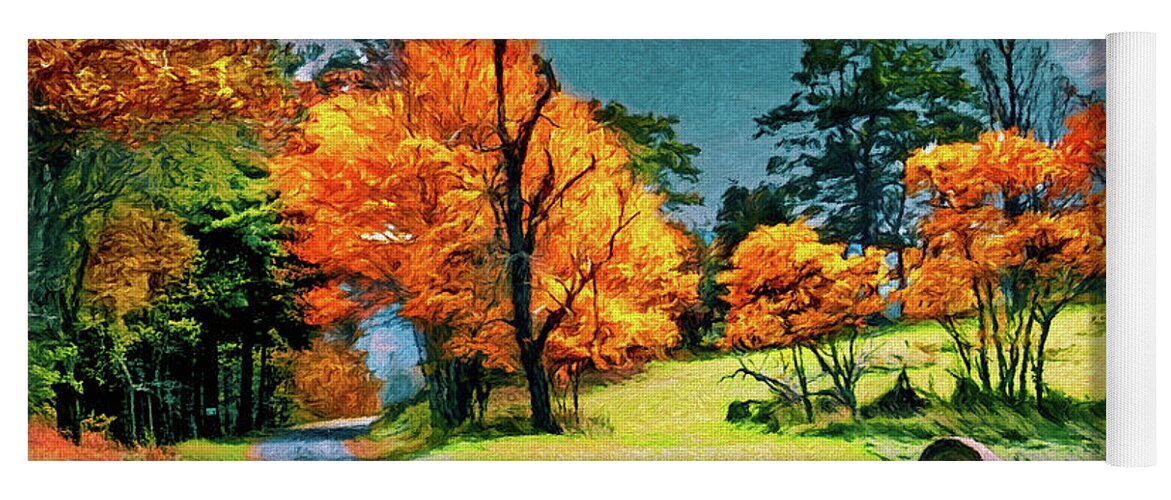 North Carolina Yoga Mat featuring the photograph Stormy Autumn on Winery Road ap by Dan Carmichael