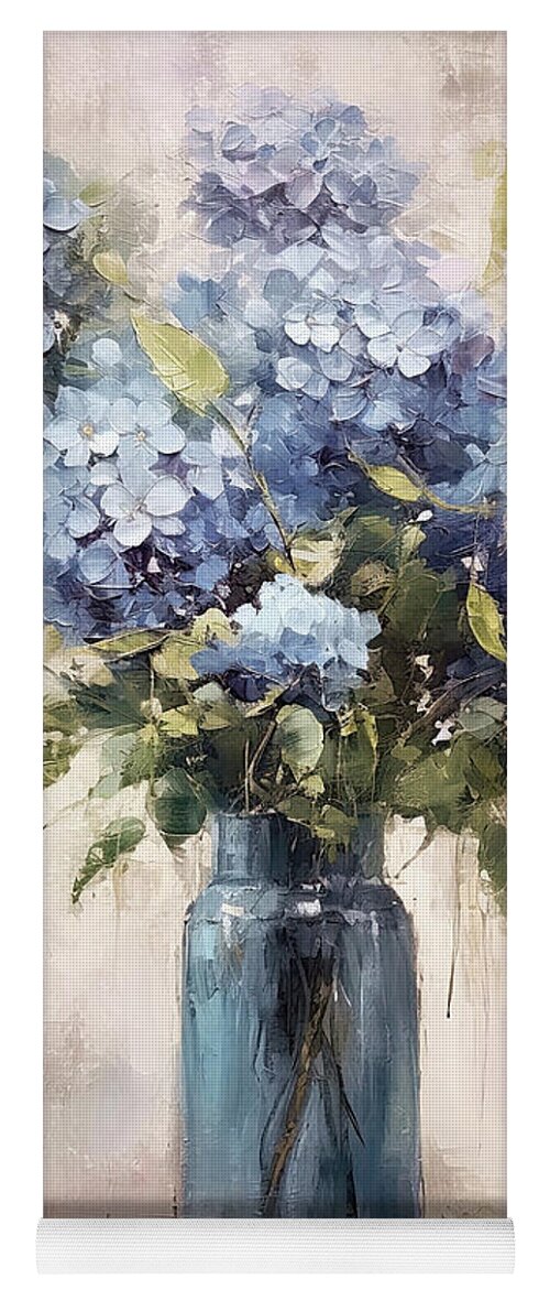Blue Hydrangea Yoga Mat featuring the painting Summer Blue Hydranges by Tina LeCour