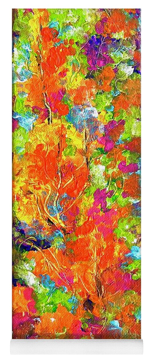 Red And Orange Flowers Long Size Landscape Fire Element. Yoga Mat featuring the painting Summer magic 1. by Caroline Patrick