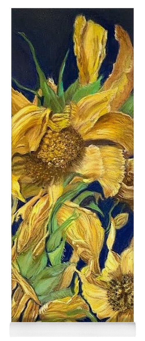 Dried Sunflowers Yoga Mat featuring the pastel Summers End by Juliette Becker
