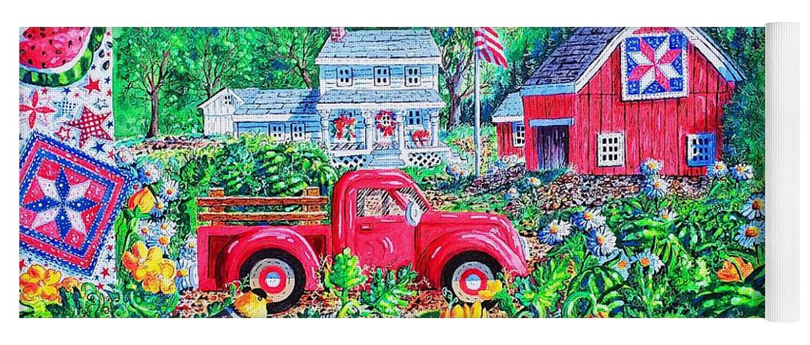 Red Truck Yoga Mat featuring the painting Summertime by Diane Phalen