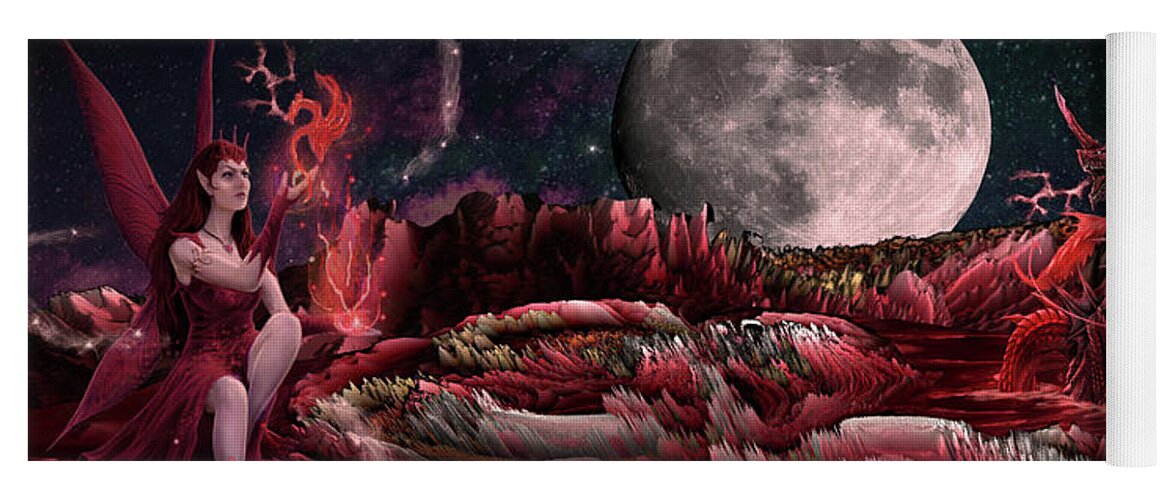 Art Yoga Mat featuring the digital art Summoning the Dragon of Blood Mountain by Artful Oasis