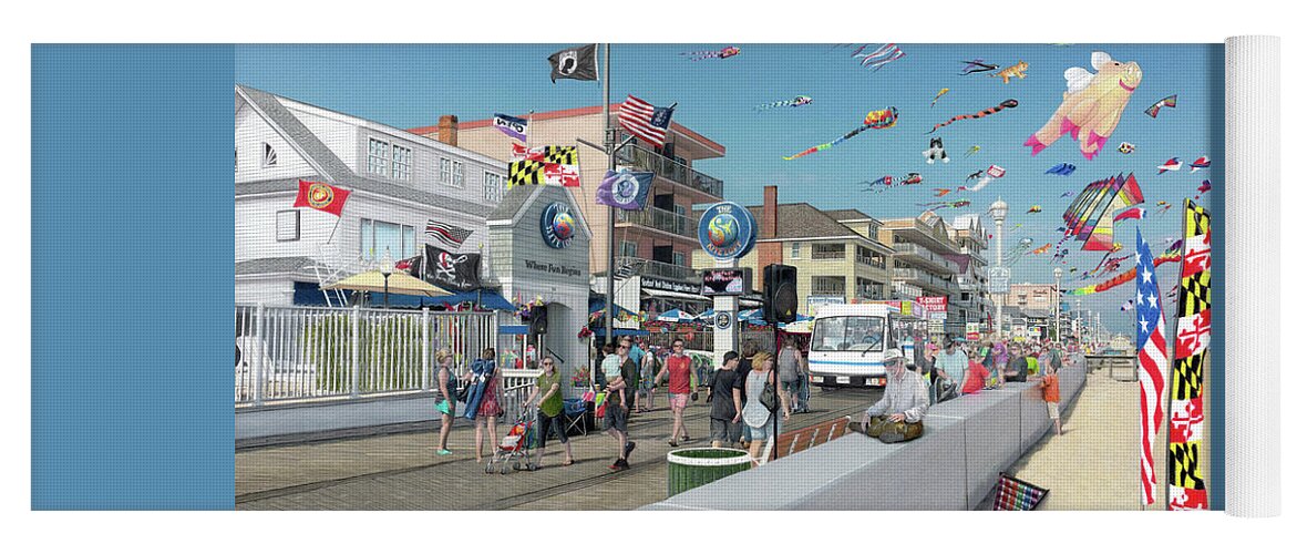 Ocean City Yoga Mat featuring the drawing Sunfest Kite Festival by Albert Puskaric