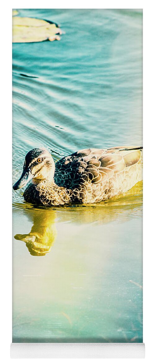 Duck Yoga Mat featuring the photograph Sunflared duck lake by Jorgo Photography