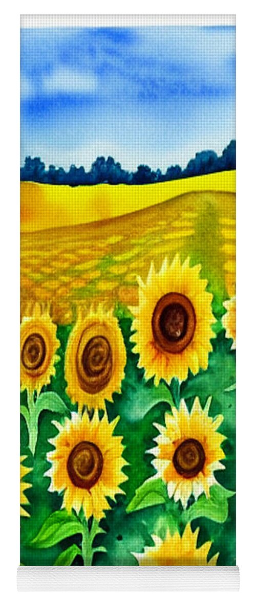 Sunflower Field Yoga Mat featuring the digital art Sunflower Field by Carol Riddle