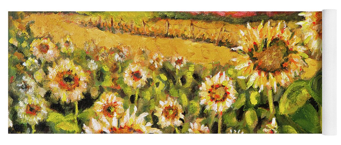 Sunflowers Yoga Mat featuring the painting Sunflower Field by Mike Bergen