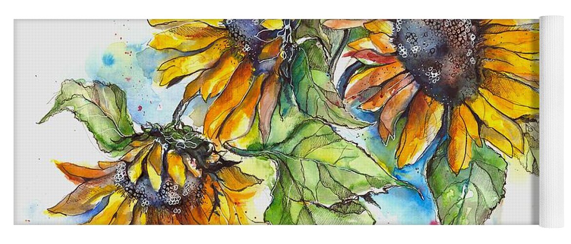 Sunflowers Yoga Mat featuring the painting Sunflower Heads by Rina Bhabra