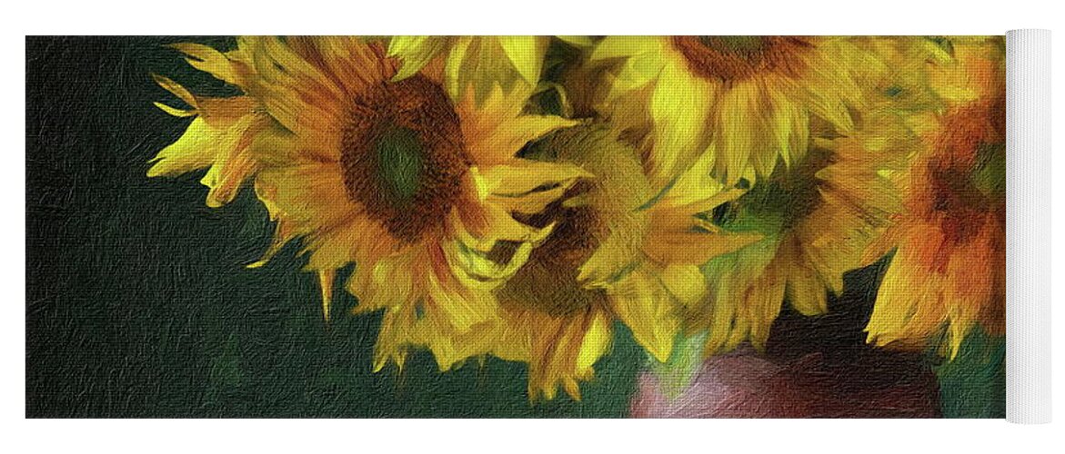 Helianthus Yoga Mat featuring the digital art Sunflowers and Friendship by Russ Harris