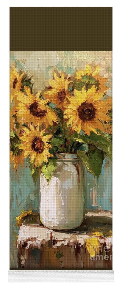 Sunflowers Yoga Mat featuring the painting Sunflowers In A Jar by Tina LeCour