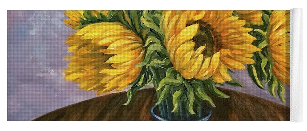 Sunflowers Yoga Mat featuring the painting Sunflowers in Blue Base by Sherrell Rodgers