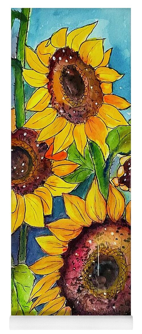 Flowers Yoga Mat featuring the painting Sunflowers by Lana Sylber