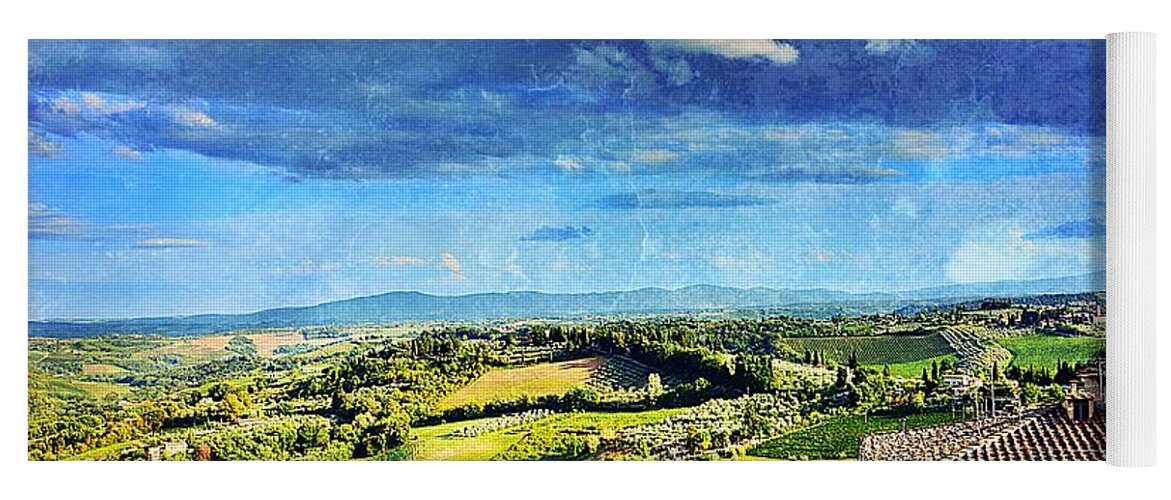 Tuscany Yoga Mat featuring the photograph Sunny Landscape in Tuscany by Ramona Matei