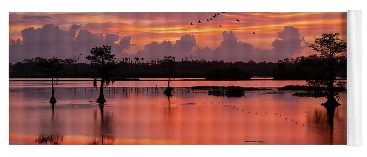 Christmas Yoga Mat featuring the digital art Sunrise at the Wetlands by Kevin McClish