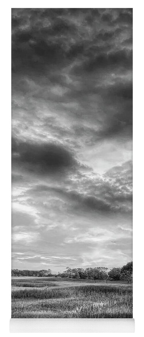 Clouds Yoga Mat featuring the photograph Sunrise Clouds over the Marsh Black and White by Debra and Dave Vanderlaan