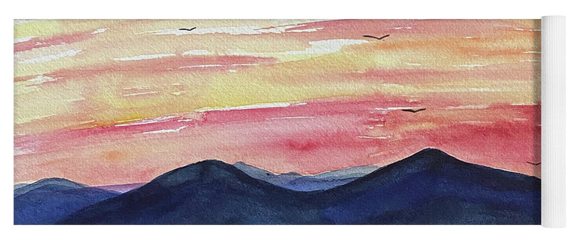 Sunrise Yoga Mat featuring the painting Sunrise Mountains by Lisa Neuman