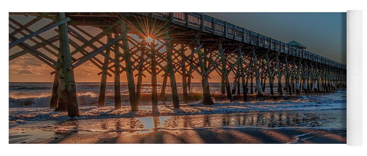  Yoga Mat featuring the photograph Sunrise on Folly Beach, Panorama by Marcy Wielfaert