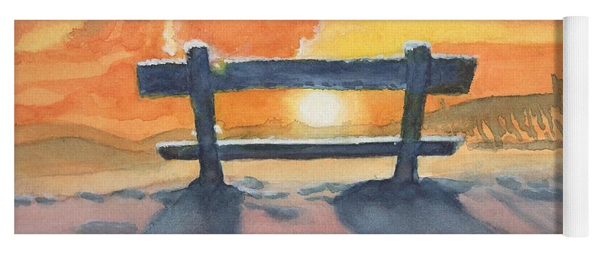 Sunrise Yoga Mat featuring the painting Sunrise on Snowy Bench by Vicki B Littell