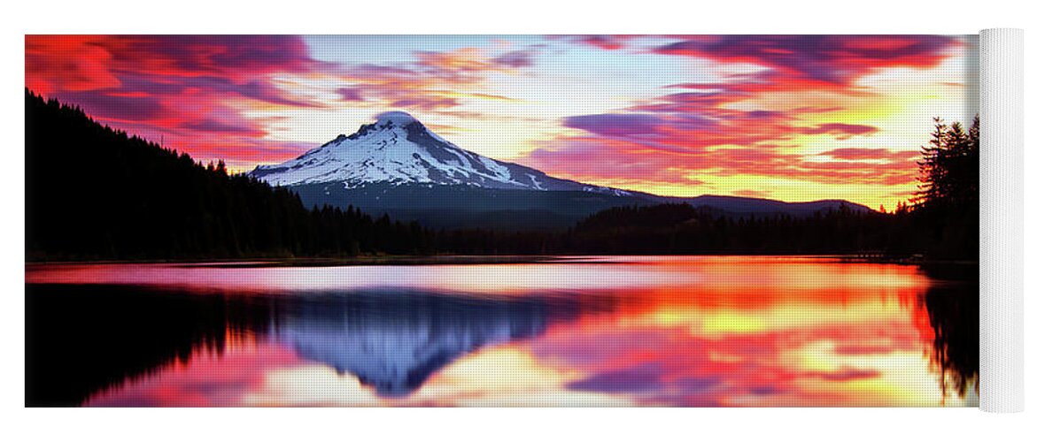 Mount Hood Yoga Mat featuring the photograph Sunrise on the Lake by Darren White
