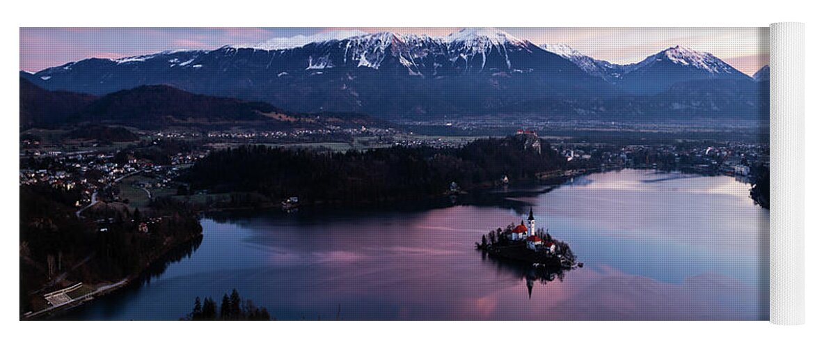 Bled Yoga Mat featuring the photograph Sunrise over Lake Bled from Mala Osojnica by Ian Middleton