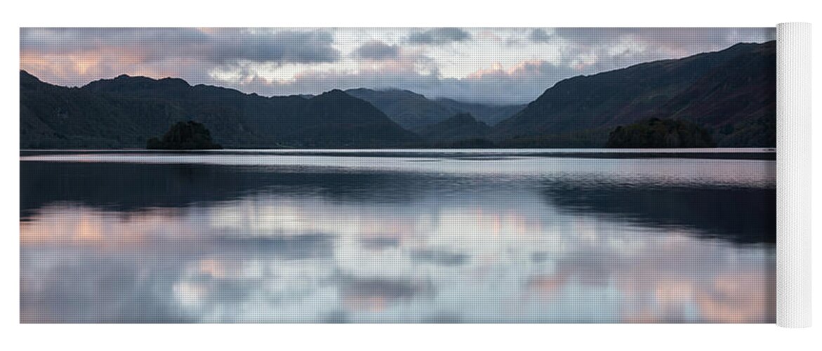 Cumbria Yoga Mat featuring the photograph Sunrise reflections at Derwent Water, the Lake District, England by Sarah Howard