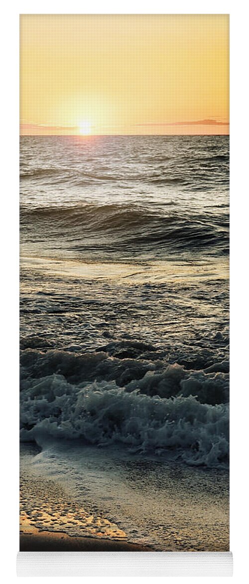 Beach Yoga Mat featuring the photograph Sunset and Waves by Mary Pille