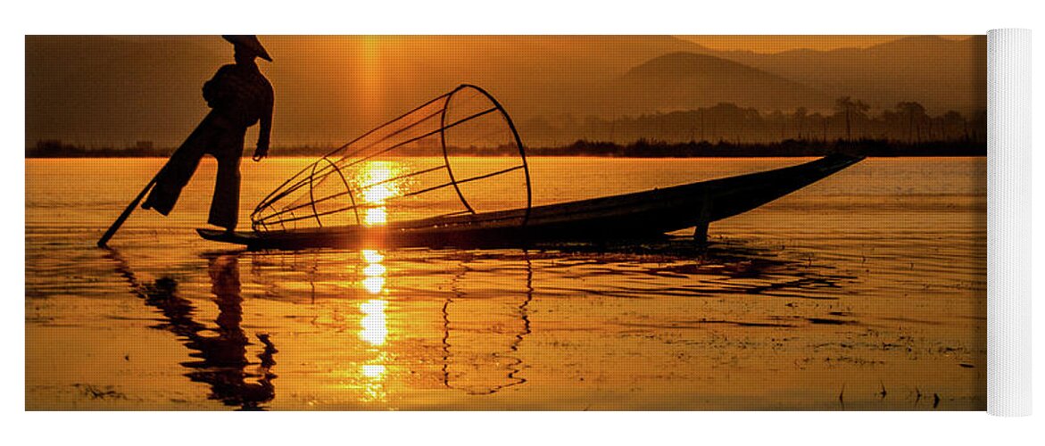 Inlelake Yoga Mat featuring the photograph Sunset at Inle Lake by Arj Munoz