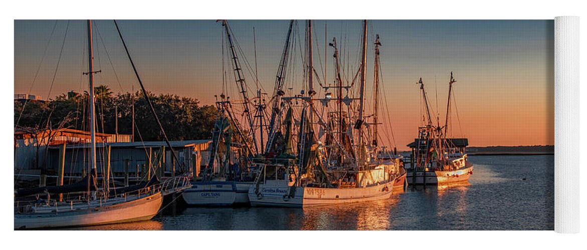 Sunset Yoga Mat featuring the photograph Sunset at Shem Creek, Charleston by Marcy Wielfaert