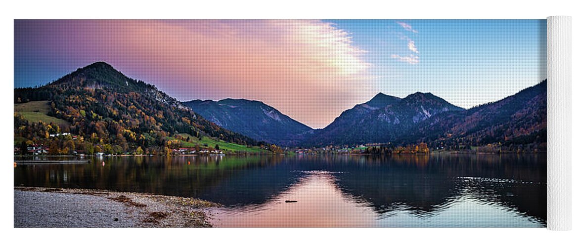 Schliersee Yoga Mat featuring the photograph Sunset at the Schliersee II 16x9 by Hannes Cmarits