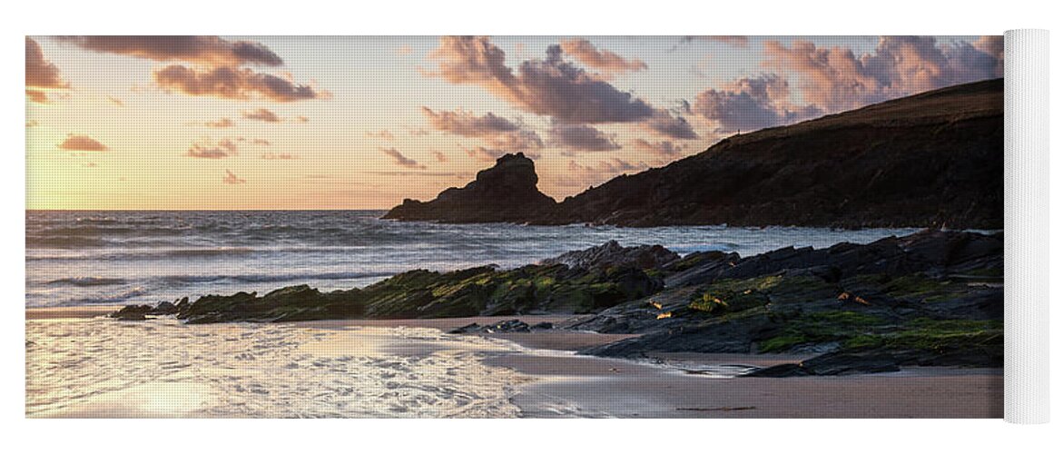 England Yoga Mat featuring the photograph Sunset at Trevone Bay, North West Cornwall, England, UK by Sarah Howard