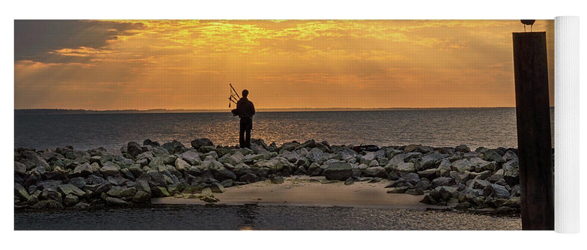Bagpiper Yoga Mat featuring the photograph Sunset Bagpiper by Jerry Gammon